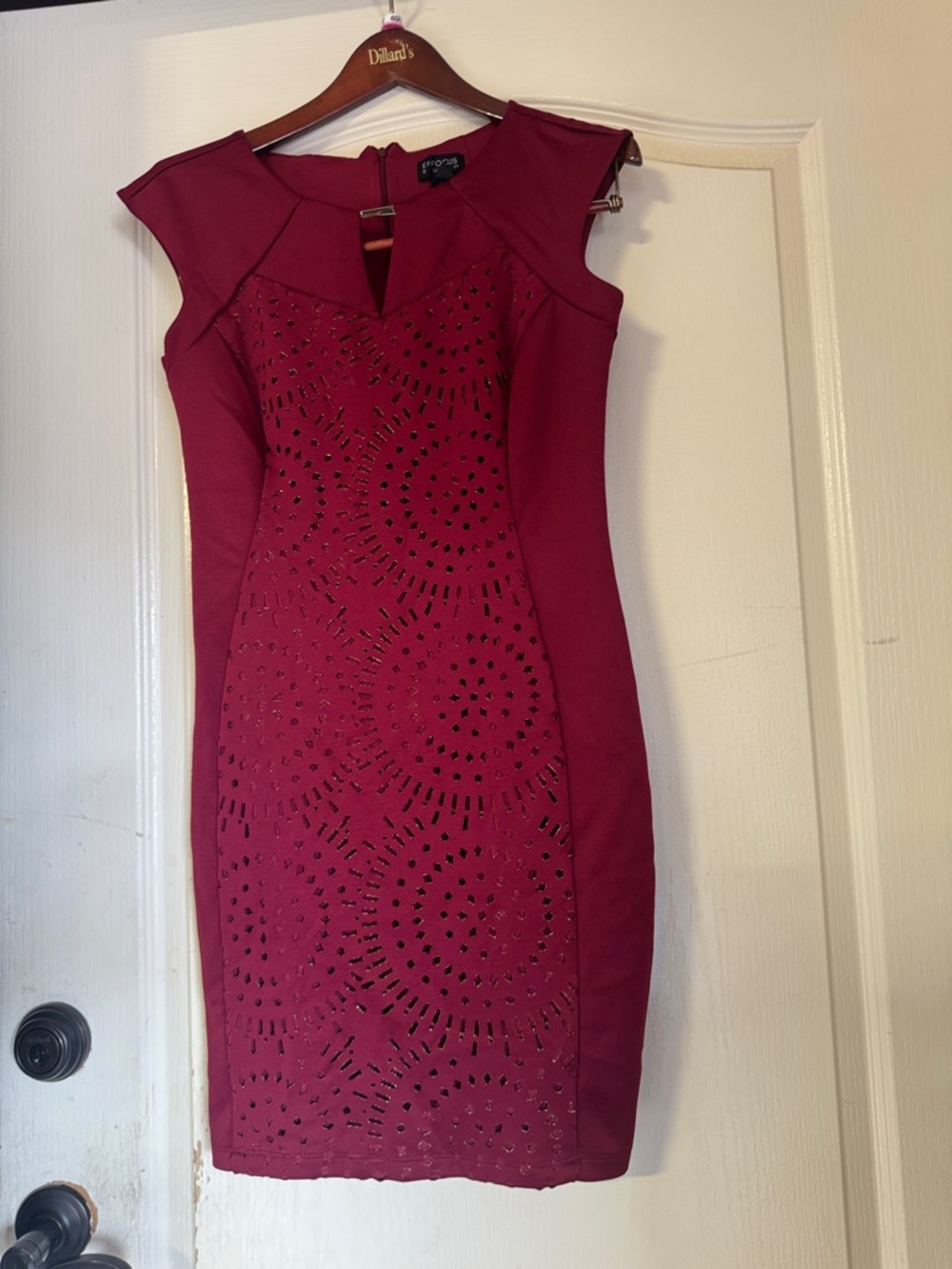 bebe Burgundy Laser-Cut Midi Dress